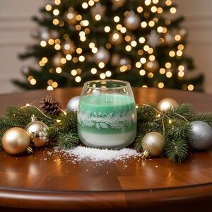 Festive Green and White Holiday Candle